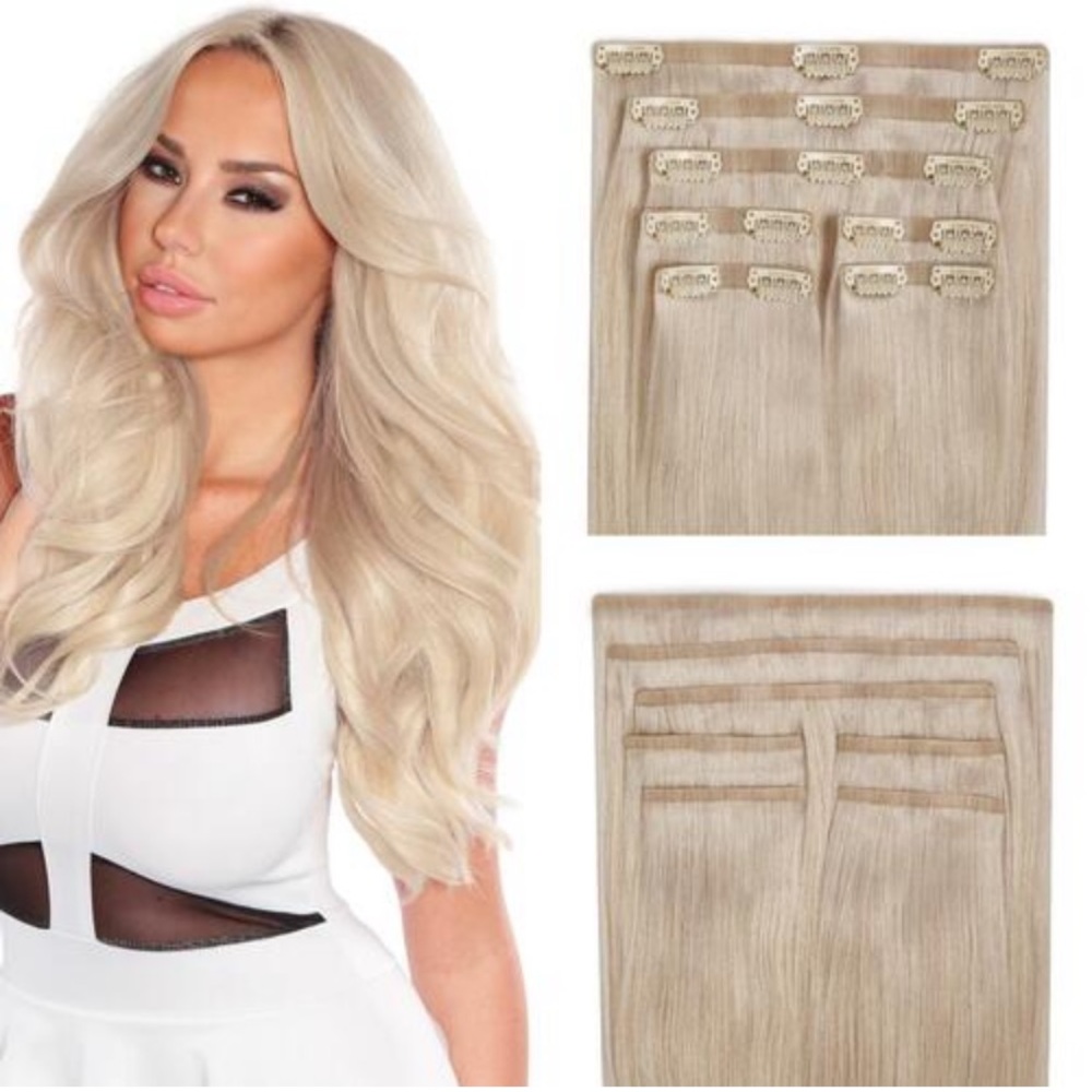 Cashmere Platinum Blonde Seamless Clip-In Hair Extensions